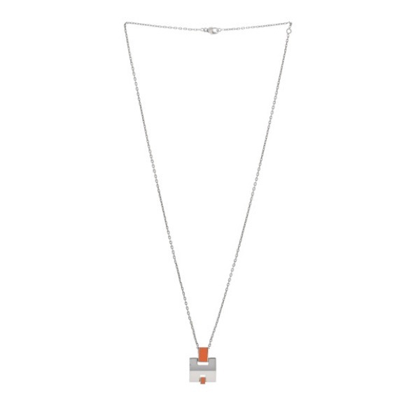HERMES Palladium Lacquered Eileen Pendant Necklace Orange Fonce - Picture 5 of 5